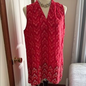 Ann Taylor Red Sleeveless V-Neck Printed Tunic